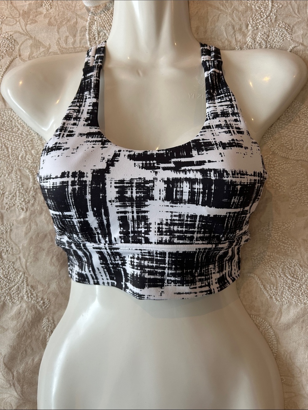 Buffbunny Abstract Black & White Crossover Back Sports Bra - XXS